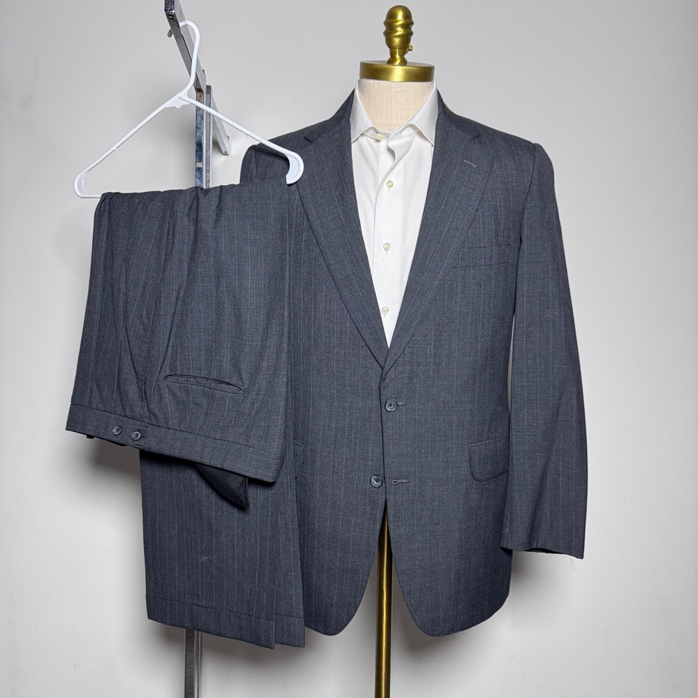 Norman Hilton H Stockton Atlanta Mens 41L 34W Gray Pinstripe Wool 2 Piece Suit‎